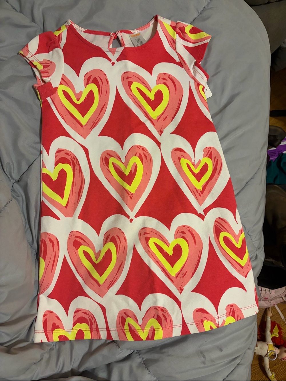 Gymboree Red Heart-Print Short Sleeve Nightgown with Pink and Yellow Accents